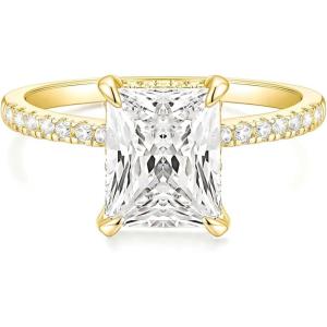 TIGRADE 4CT Engagement Ring for Women Radiant Cut Cubic Zirconia Wedding Band CZ Promise Anniversary Ring Size 3-13(Gold)