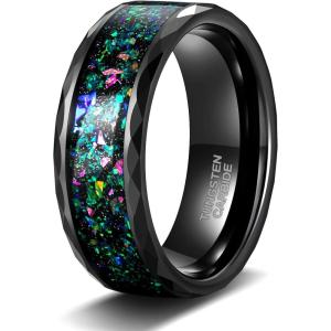 TIGRADE 4MM 8MM Tungsten Wedding Band Multi-Faceted Edge with Multi-Colors Opal Inlay Wedding Ring Comfort Fit for Women Size 4-14