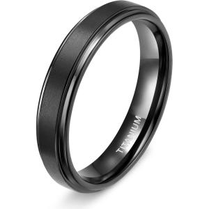 TIGRADE 4mm 6mm 8mm 10mm Titanium Rings Black/Silver/Gold Wedding Band Matte Comfort Fit for Men Women Size 3-15(Black-4MM)