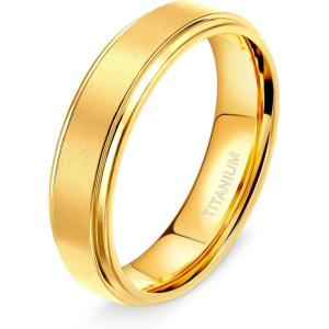 TIGRADE 4mm 6mm 8mm 10mm Titanium Rings Black/Silver/Gold Wedding Band Matte Comfort Fit for Men Women Size 3-15(Gold-6MM)