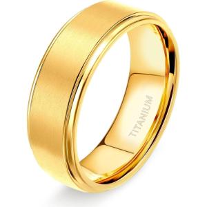 TIGRADE 4mm 6mm 8mm 10mm Titanium Rings Black/Silver/Gold Wedding Band Matte Comfort Fit for Men Women Size 3-15(Gold-8MM)
