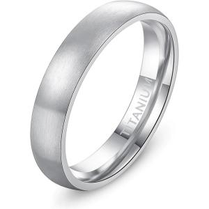 TIGRADE 4mm 6mm 8mm Titanium Ring Brushed Dome Silver Wedding Band Comfort Fit Size 4-14.5(4mm)