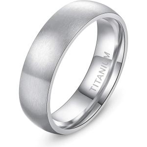 TIGRADE 4mm 6mm 8mm Titanium Ring Brushed Dome Silver Wedding Band Comfort Fit Size 4-14.5(6mm)