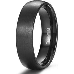 TIGRADE 4mm 6mm 8mm Titanium Ring Brushed Dome Silver Wedding Band Comfort Fit Size 4-14.5(Black 6mm)
