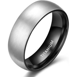 TIGRADE 4mm 6mm 8mm Titanium Ring Brushed Dome Silver Wedding Band Comfort Fit Size 4-14.5(Silver-Black 8mm)
