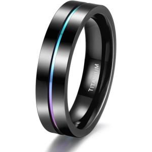 TIGRADE 5mm 7mm 9mm Rainbow Titanium Ring Colorful Thin Groove Wedding Band Couple Rings for Women Men Size 3-14.5(5MM)