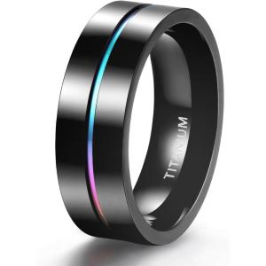 TIGRADE 5mm 7mm 9mm Rainbow Titanium Ring Colorful Thin Groove Wedding Band Couple Rings for Women Men Size 3-14.5(7MM)