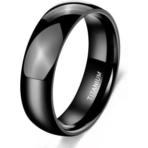 TIGRADE Black Titanium Ring 2mm 4mm 6mm 8mm Dome High Polished Wedding Band Size 3-14.5(6mm)