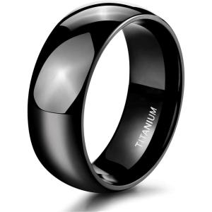 TIGRADE Black Titanium Ring 2mm 4mm 6mm 8mm Dome High Polished Wedding Band Size 3-14.5(8mm)