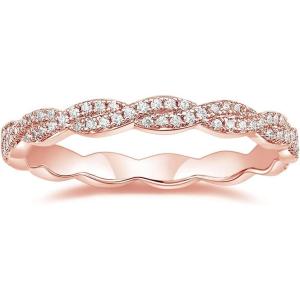 TIGRADE Engagement Ring Cubic Zirconia Twisted Ribbons of Pave-Set Eternity Wedding Band for Women Size 3-12(Rose Gold)