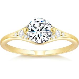 TIGRADE Engagement Ring for Women Cubic Zirconia CZ Eternity Promise Anniversary Wedding Band Size 4-11(Gold-1.5CT Round)