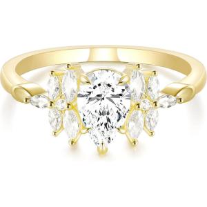 TIGRADE Engagement Ring for Women Cubic Zirconia CZ Eternity Promise Anniversary Wedding Band Size 4-11(Gold-1.5CT Teardrop)
