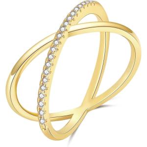 TIGRADE Engagement Ring for Women Cubic Zirconia CZ Eternity Promise Anniversary Wedding Band Size 4-11(Gold-Cross)