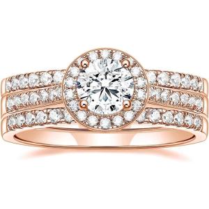 TIGRADE Engagement Ring for Women Cubic Zirconia CZ Eternity Promise Anniversary Wedding Band Size 4-11(Rose Gold -1CT Halo Round Set)