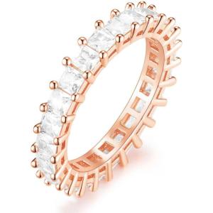TIGRADE Engagement Ring for Women Cubic Zirconia CZ Eternity Promise Anniversary Wedding Band Size 4-11(Rose Gold-Princess CZ)
