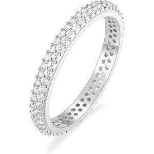TIGRADE Engagement Ring for Women Cubic Zirconia CZ Eternity Promise Anniversary Wedding Band Size 4-11(Silver-Double Row CZ)