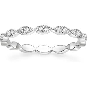 TIGRADE Eternity Ring Oval Milgrain Cubic Zirconia Anniversary Stacking Ring CZ Wedding Band for Women Size 3-13(Silver)