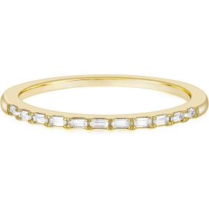 TIGRADE Half Eternity Ring for Women, Baguette Cubic Zirconia Anniversary Thin Stacking Ring, Minimalist CZ Statement Band, Size 3-11(Gold)