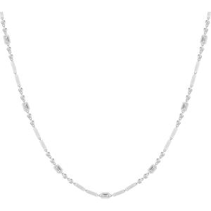 TIGRADE Silver Chain Necklace for Women Dainty Rectangular Round Emerald Bezel CZ Anniversary Wedding Necklace Extenders Link with Lobster Clasp 16 Inch