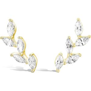 TIGRADE Stud Earrings Marquise Cubic Zirconia Rhinestone Crawler Style Wedding Earrings 925 Sterling Silver Post Hypoallergenic for Women, Brides, Bridesmaid(Gold)