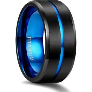 TIGRADE Titanium Ring 6MM 8MM 10MM Black and Blue Two-Tone Centre Groove Wedding Band Matte Finish Comfort Fit for Men Women(Black & Blue 10MM)