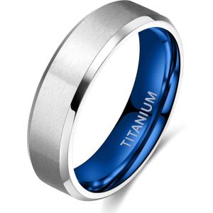 TIGRADE Titanium Rings 4MM 6MM 8MM 10MM Wedding Band in Comfort Fit Matte for Men Women Size 3-15(blue 6mm)