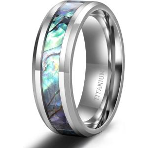 TIGRADE Titanium Rings 8MM Abalone Shell Wedding Bands Comfort Fit Matte for Men Women Size 6-14(Silver)