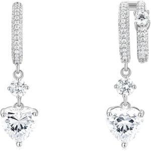 TIGRADE Wedding Earrings for Brides Bridesmaids- Love Heart Cubic Zirconia Dainty Earrings for Women 925 Sterling Silver Post Drop and Dangle Earrings for Prom(Silver)