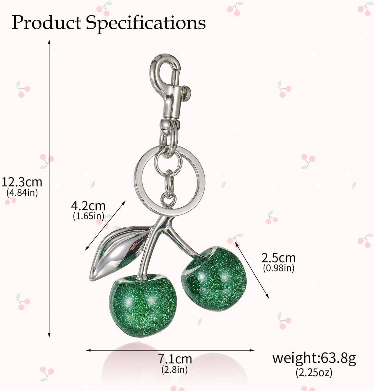 imageCherry Bag Charm for Handbags Cute Purse Charms for Women Keychains Keyring Accessories Gifts for ChristmasSilver Green Cherry