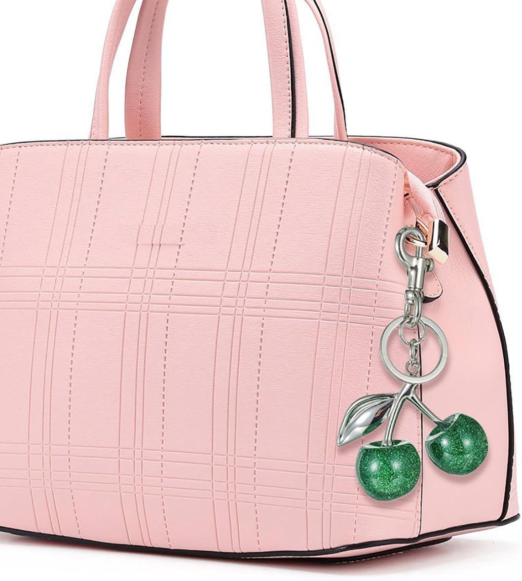 imageCherry Bag Charm for Handbags Cute Purse Charms for Women Keychains Keyring Accessories Gifts for ChristmasSilver Green Cherry