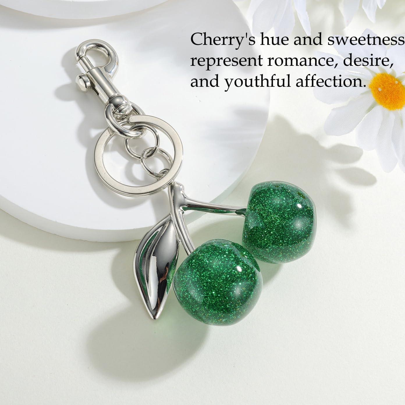 imageCherry Bag Charm for Handbags Cute Purse Charms for Women Keychains Keyring Accessories Gifts for ChristmasSilver Green Cherry