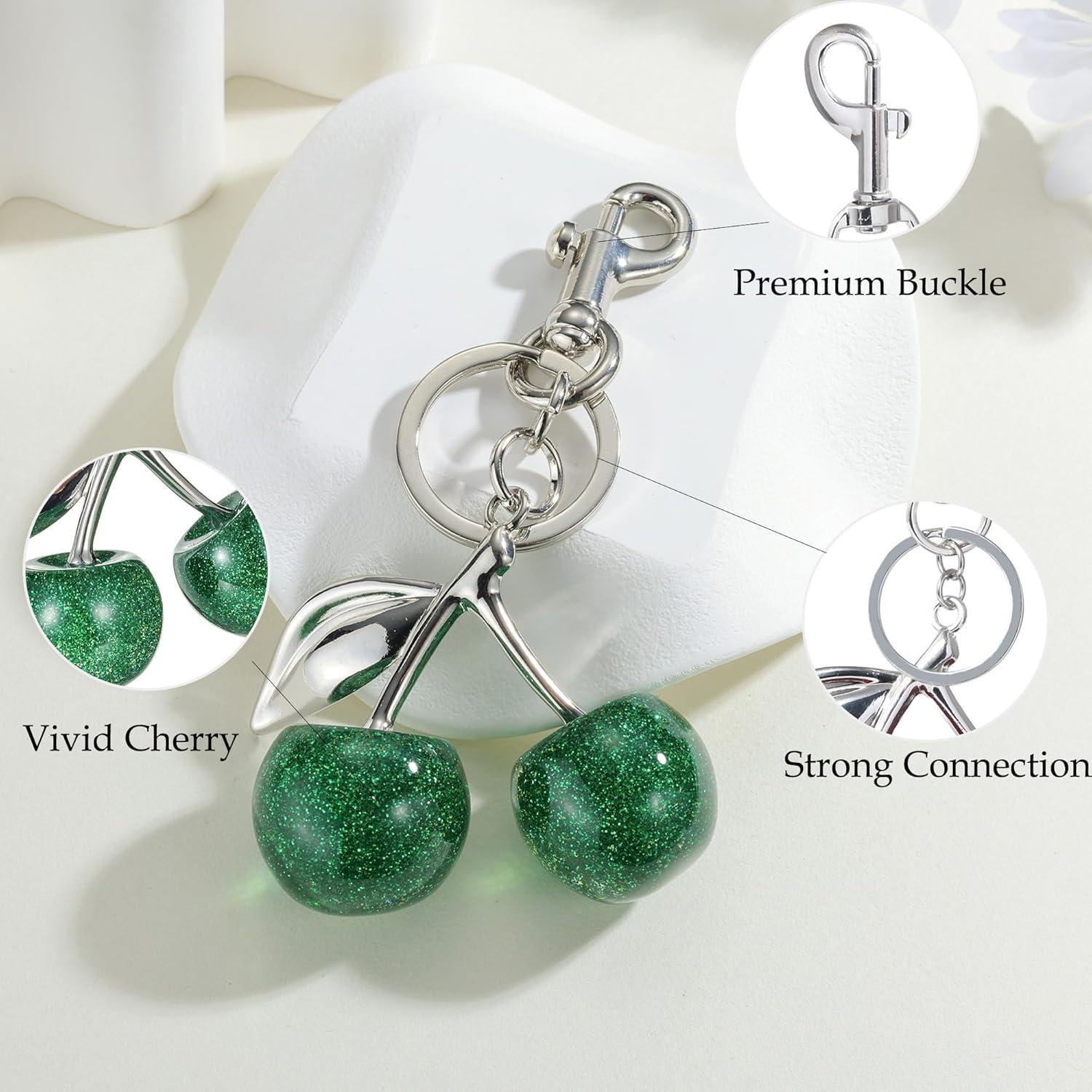 imageCherry Bag Charm for Handbags Cute Purse Charms for Women Keychains Keyring Accessories Gifts for ChristmasSilver Green Cherry