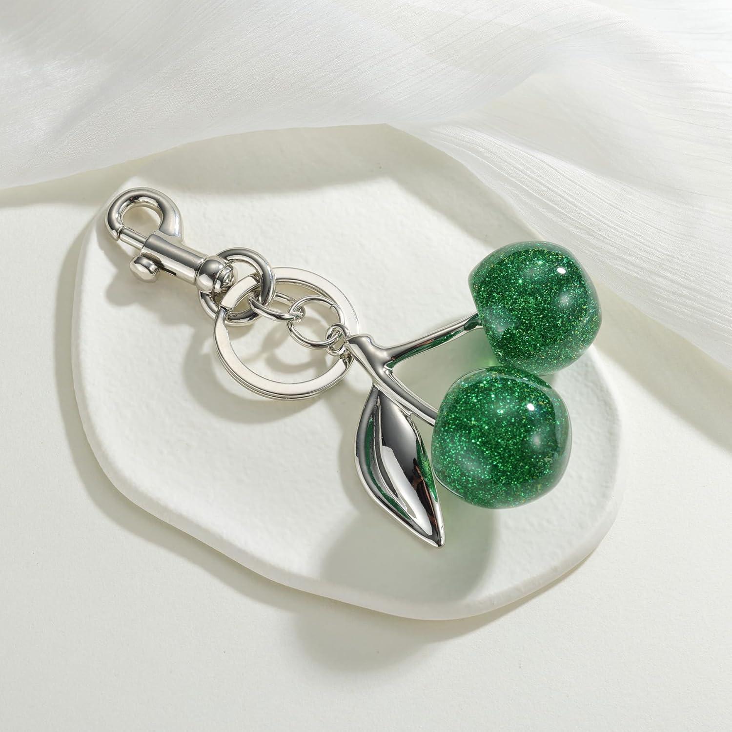 imageCherry Bag Charm for Handbags Cute Purse Charms for Women Keychains Keyring Accessories Gifts for ChristmasSilver Green Cherry