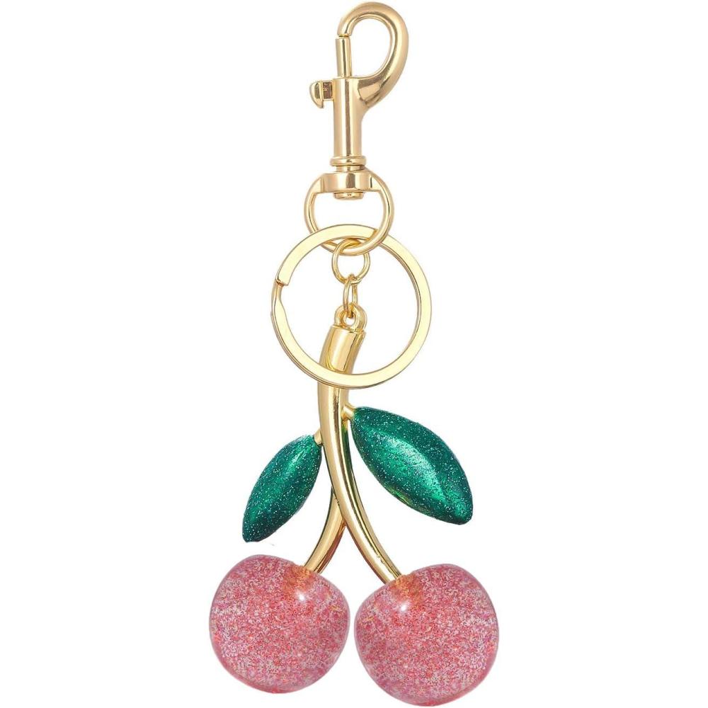 imageCherry Bag Charm for Handbags Cute Purse Charms for Women Keychains Keyring Accessories Gifts for ChristmasGold  Doulble Pink Cherry