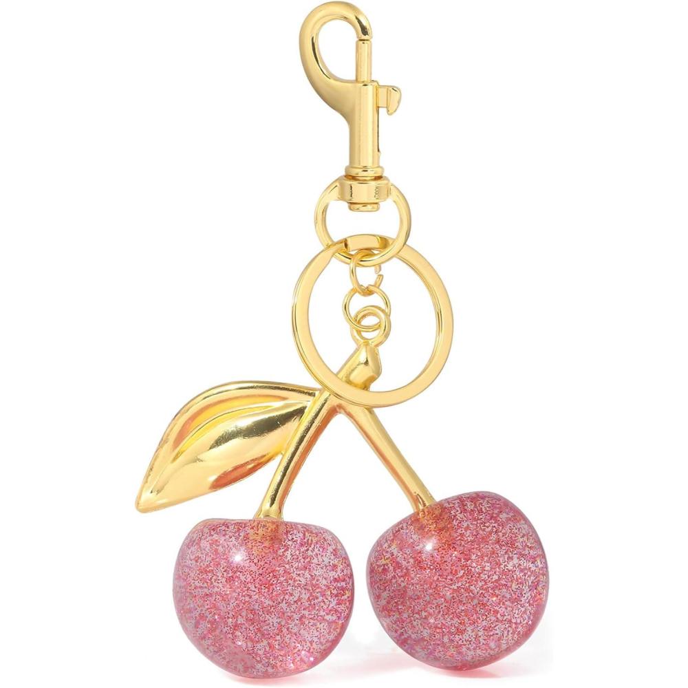 imageCherry Bag Charm for Handbags Cute Purse Charms for Women Keychains Keyring Accessories Gifts for ChristmasGold Pink Cherry