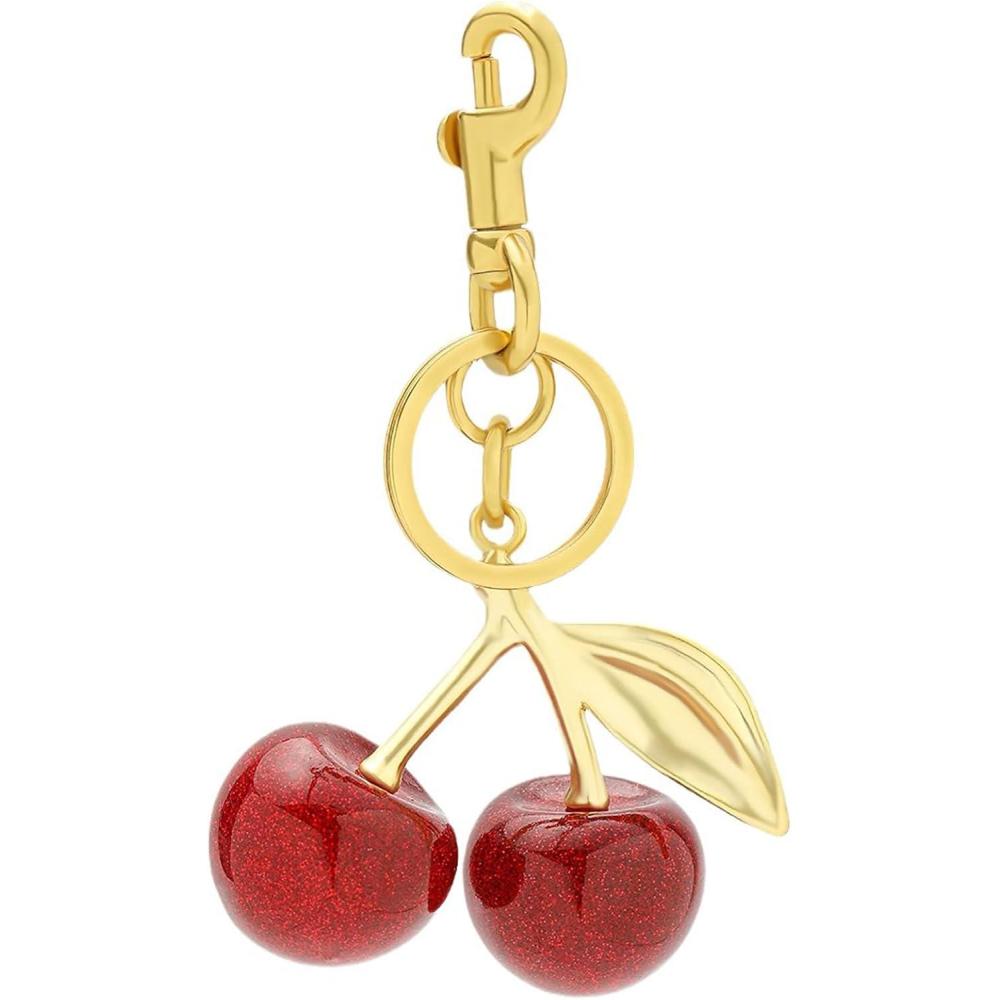 imageCherry Bag Charm for Handbags Cute Purse Charms for Women Keychains Keyring Accessories Gifts for ChristmasGold Red Cherry