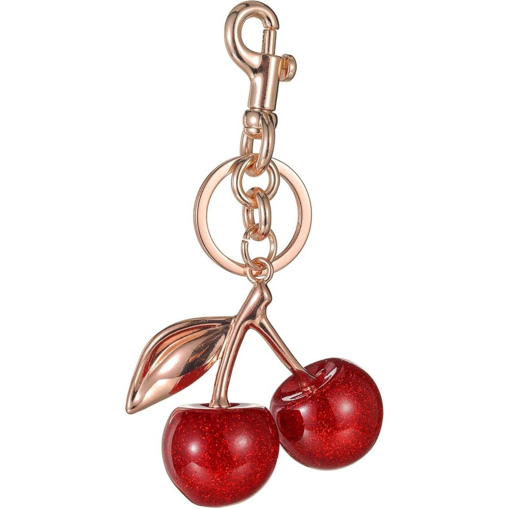 imageCherry Bag Charm for Handbags Cute Purse Charms for Women Keychains Keyring Accessories Gifts for ChristmasRose Gold Red Cherry