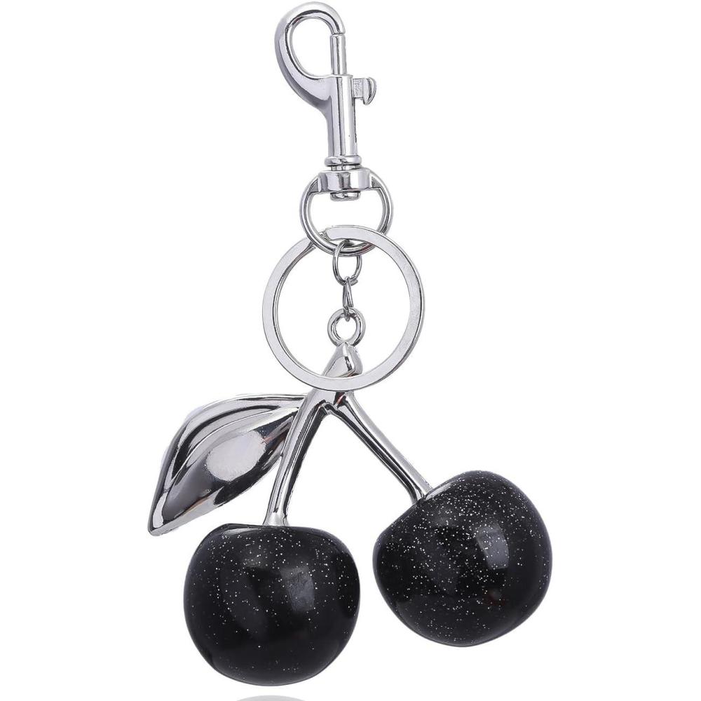 imageCherry Bag Charm for Handbags Cute Purse Charms for Women Keychains Keyring Accessories Gifts for ChristmasSilver Black Cherry