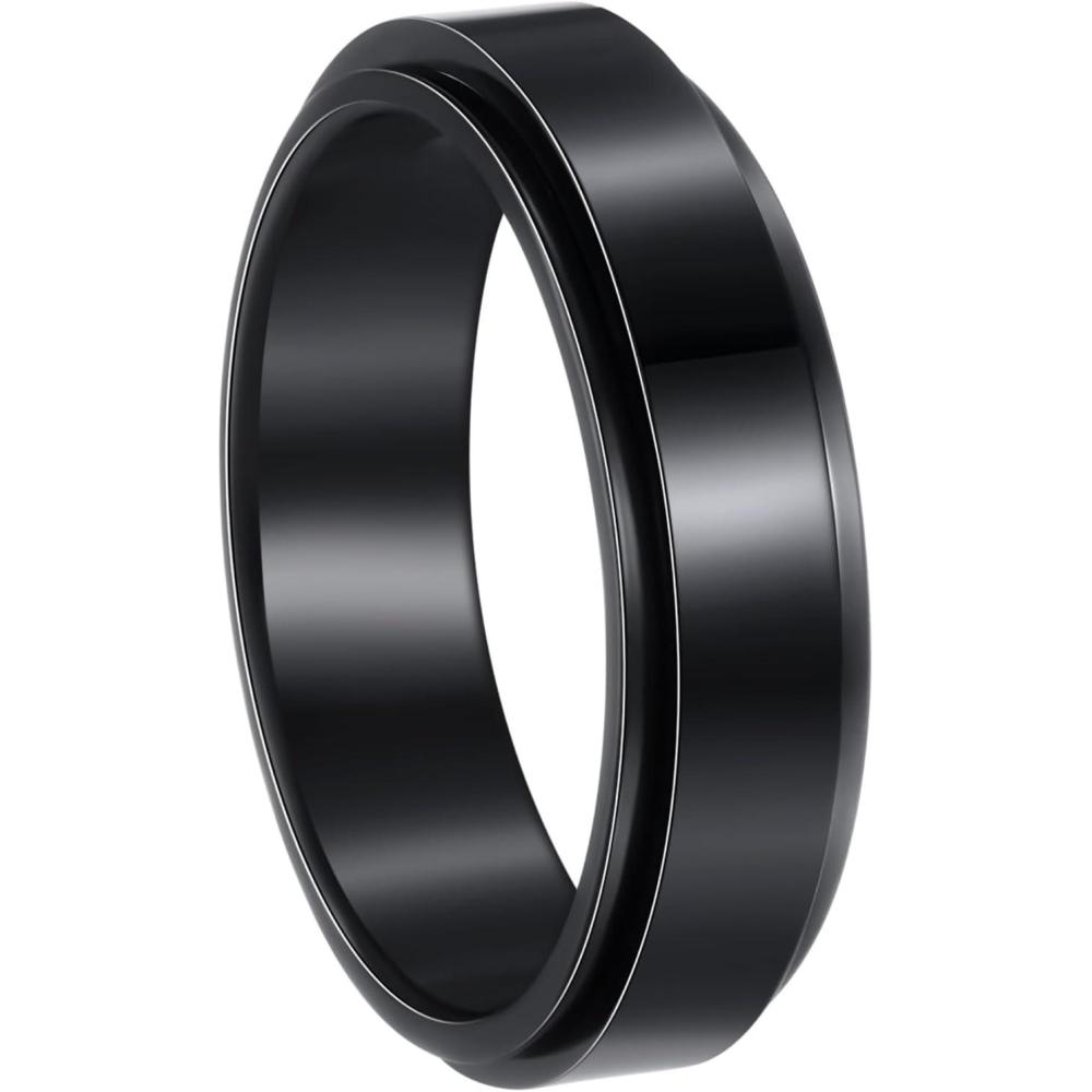 imageMens Fidget Rings Anxiety Spinner Rings for Men Classic Chain Rings for Women Adults Titanium Steel Ring6mm Solid Black