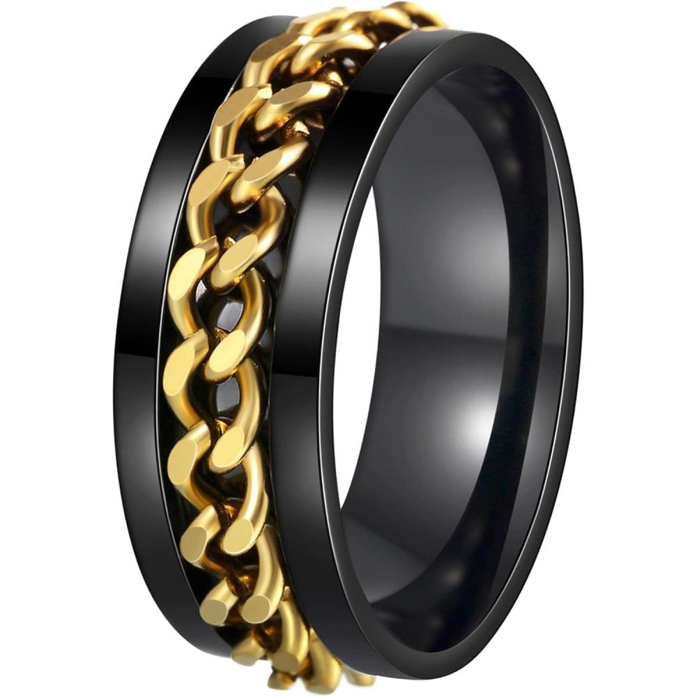 imageMens Fidget Rings Anxiety Spinner Rings for Men Classic Chain Rings for Women Adults Titanium Steel RingBlack Gold