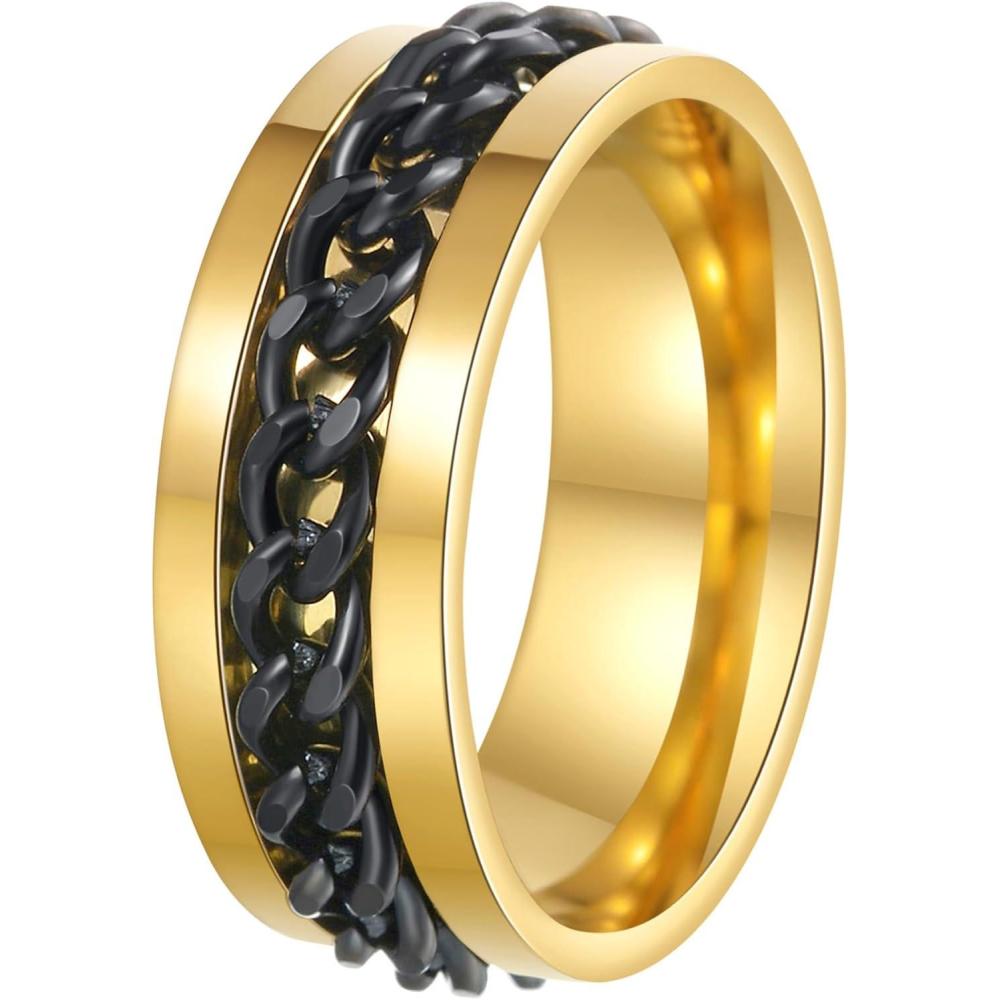 imageMens Fidget Rings Anxiety Spinner Rings for Men Classic Chain Rings for Women Adults Titanium Steel RingGold Black