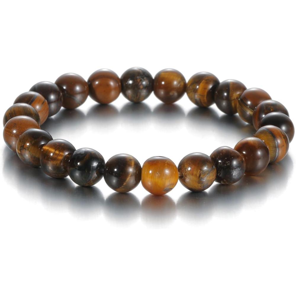 imageWomens Crystal Beaded Bracelets for Women Men Protective Energy Bracelet Natural Gemstone Bead BraceletTiger EyeStress Relief