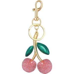 Cherry Bag Charm for Handbags Cute Purse Charms for Women Keychains Keyring Accessories Gifts for Christmas(Gold & Doulble Pink Cherry)