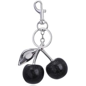 Cherry Bag Charm for Handbags Cute Purse Charms for Women Keychains Keyring Accessories Gifts for Christmas(Silver & Black Cherry)