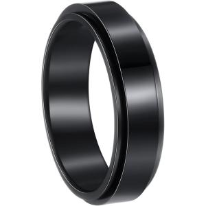 Mens Fidget Rings Anxiety Spinner Rings for Men Classic Chain Rings for Women Adults Titanium Steel Ring(6mm Solid Black)
