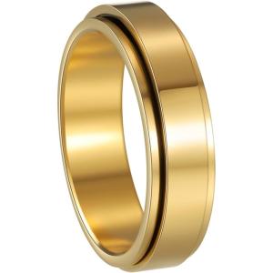 Mens Fidget Rings Anxiety Spinner Rings for Men Classic Chain Rings for Women Adults Titanium Steel Ring(6mm Solid Gold)