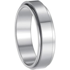 Mens Fidget Rings Anxiety Spinner Rings for Men Classic Chain Rings for Women Adults Titanium Steel Ring(6mm Solid Silver)