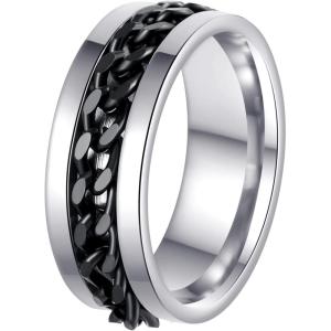 Mens Fidget Rings Anxiety Spinner Rings for Men Classic Chain Rings for Women Adults Titanium Steel Ring(Black)