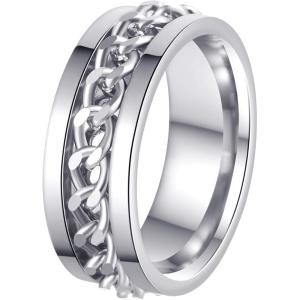 Mens Fidget Rings Anxiety Spinner Rings for Men Classic Chain Rings for Women Adults Titanium Steel Ring(Silver)