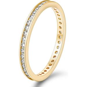 TIGRADE 2.5mm Women Anniversary Ring Cubic Zirconia Wedding Band CZ Stackable Ring Eternity Band Size 3-11(Gold)